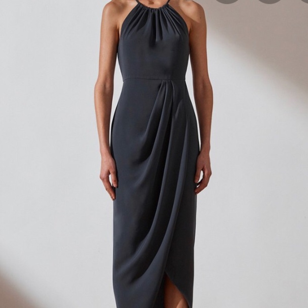 SHONA JOY CORE HIGH NECK RUCHED DRESS - CHARCOAL
